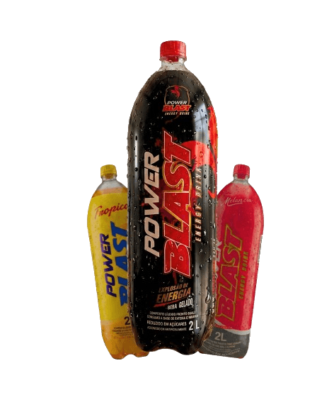 Linha Power Blast — Energy Drink tradicional, Tropical e Melancia, garrafas 2 litros